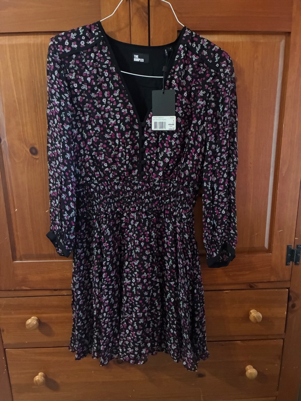 The Kooples Black Mini Dress with Pink & White Floral Print size 1 US small